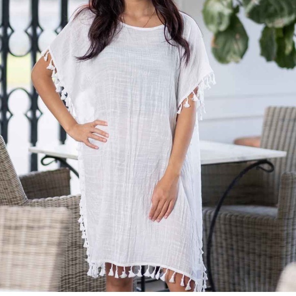 WHITE LINEN LOOK SWIM COVER-UP - Picture 1 of 3
